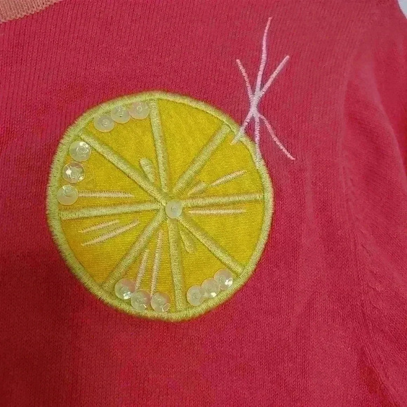 Size Medium Tiara International Girly Pink Fruit Slice Pink Cardigan Beaded - Picture 5 of 6